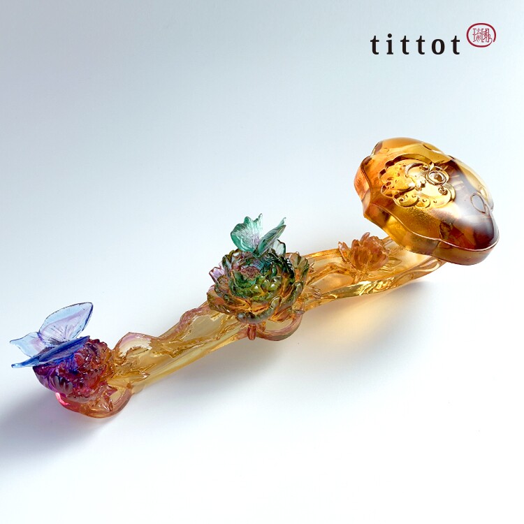 tittot琉园中式如意琉璃工艺品高端客厅酒柜摆件长辈乔迁生日礼物