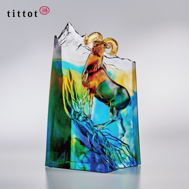 tittot琉园琉璃羊生肖摆件办公室书房工艺品扬名立万乔迁开业礼品