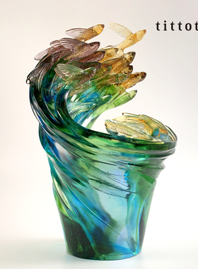 tittot琉园创意琉璃鱼客厅大摆件