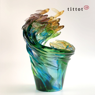 tittot琉园创意客厅办公琉璃鱼大摆件 乔迁开业高升送礼 腾飞耀舞