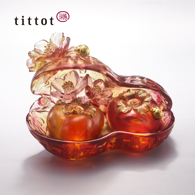 tittot琉园柿柿如意琉璃摆件 客厅水晶工艺品乔迁新居结婚520礼物