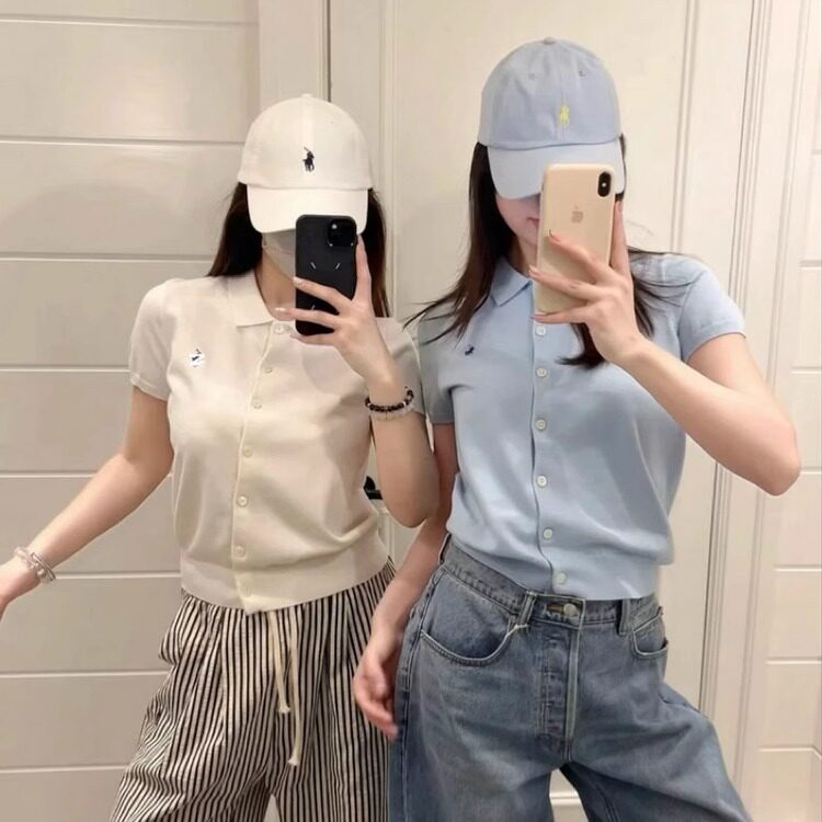 【YYIN】美式老钱风~R*L经典学院风小马刺绣翻领针织短袖polo衫女