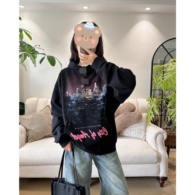 【YYIN】巴黎bal~夜幕洛杉矶时髦做旧印花情侣款毛圈帽衫连帽卫衣