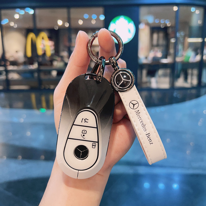 适用奔驰新C级钥匙套C200L壳C260L新S级E级GLC包CLE车EQSEQE扣女