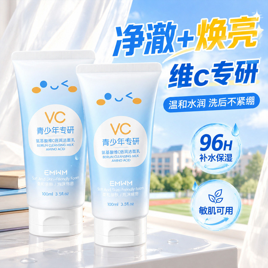 青少年专研VC氨基酸洁面乳温和水润不紧绷补水保湿洗面奶泡沫清洁