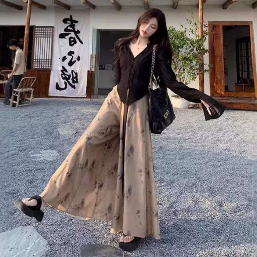 新中式国风套装长袖衬衫女春秋季清冷系禅意氛围感半身裙裤两件套