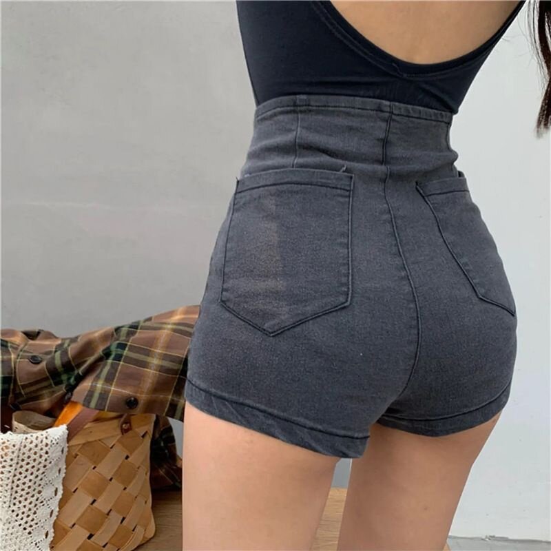 辣妹紧身高弹力包臀舞蹈牛仔超短裤女夏季高腰显瘦显腿长a字热裤图片