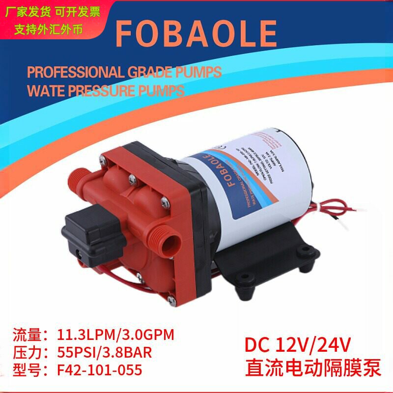 F42款11.3升直流电动12V/24V热水器花洒浴室增压洗车隔膜泵抽水泵