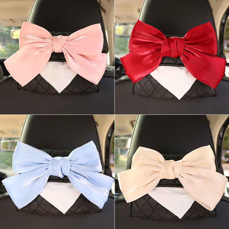 汽车皮革纸巾盒创意个性蝴蝶结挂式车载椅背遮阳板扶手箱抽纸套袋