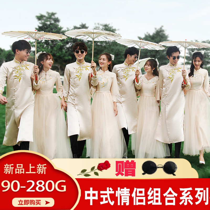 姐妹团中式伴娘香槟色搞笑礼服