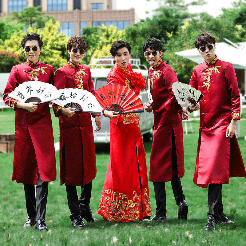 伴郎服兄弟装2026中式婚礼伴郎团服装男中国风长衫马褂相声服搞笑