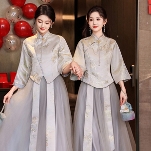 伴娘服中式便宜婚礼服女小个子绝美平时可穿香槟色姐妹裙旗袍