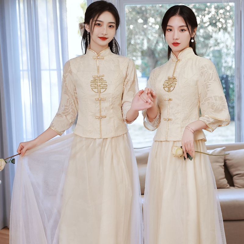 中式伴娘服女2025小个子高级感中式结婚伴娘服特价清仓旗袍礼服裙