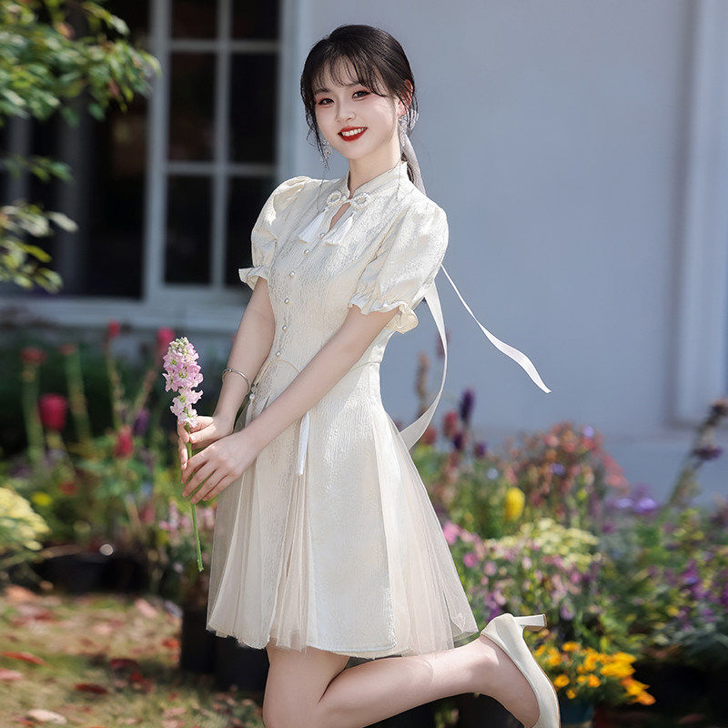 新中式国风女装改良旗袍短袖连衣裙2026新款夏季高级感伴娘服裙子