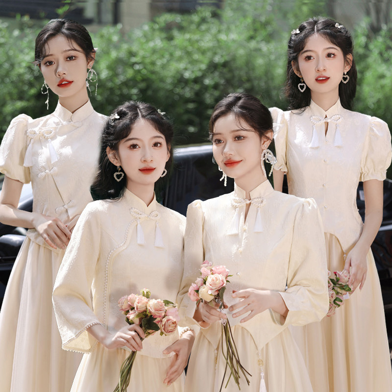 中式伴娘服女2024新款夏季姐妹团小个子礼服高级感平时可穿伴娘裙