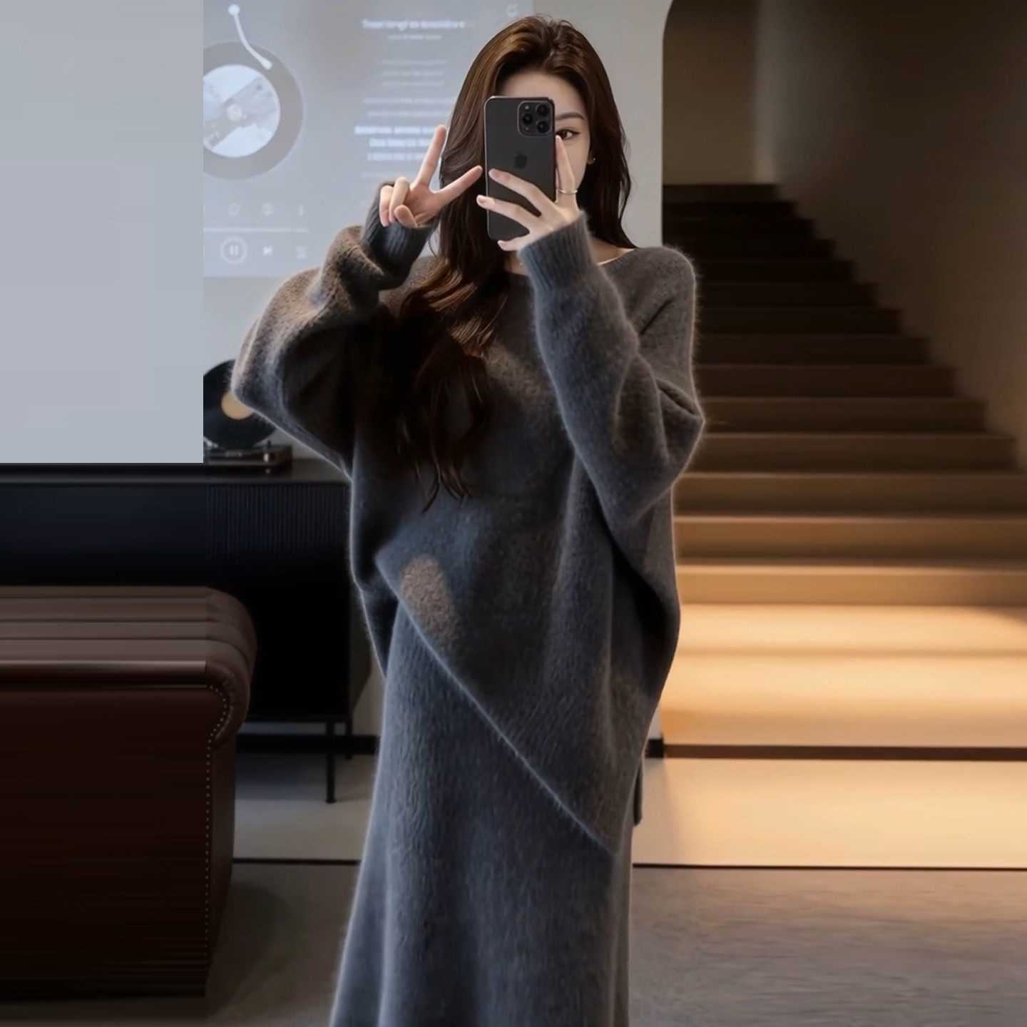 灰色毛衣针织连衣裙子女