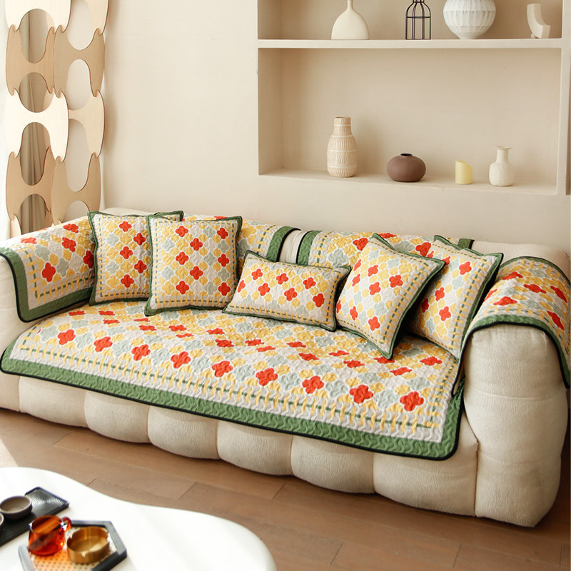 简约现代时尚北欧沙发垫四季通用防滑沙发巾暖色格子百搭水洗坐垫