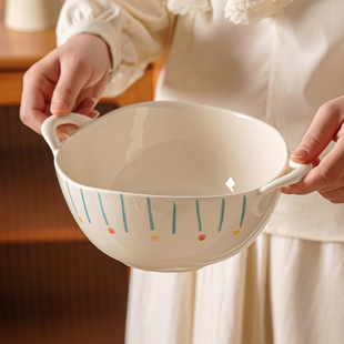 日式陶瓷汤碗家用2025新款高颜值大号双耳汤盆大碗餐具汤面碗