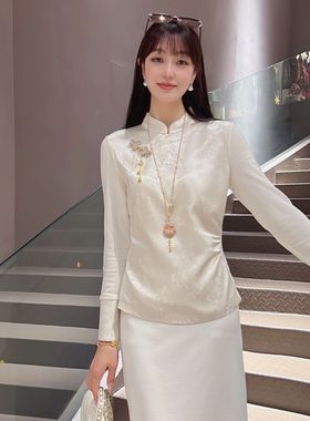 2025年秋冬季醋酸重工百搭立领女衬衣6680