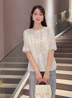 《婷婷定制》夏季醋酸花萝新中式复古立体蝴蝶圆领气质短袖8262B
