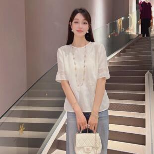 《婷婷定制》夏季醋酸花萝新中式复古立体蝴蝶圆领气质短袖8262B