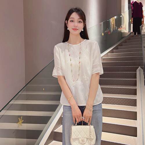 《婷婷定制》夏季醋酸花萝新中式复古立体蝴蝶圆领气质短袖8262B