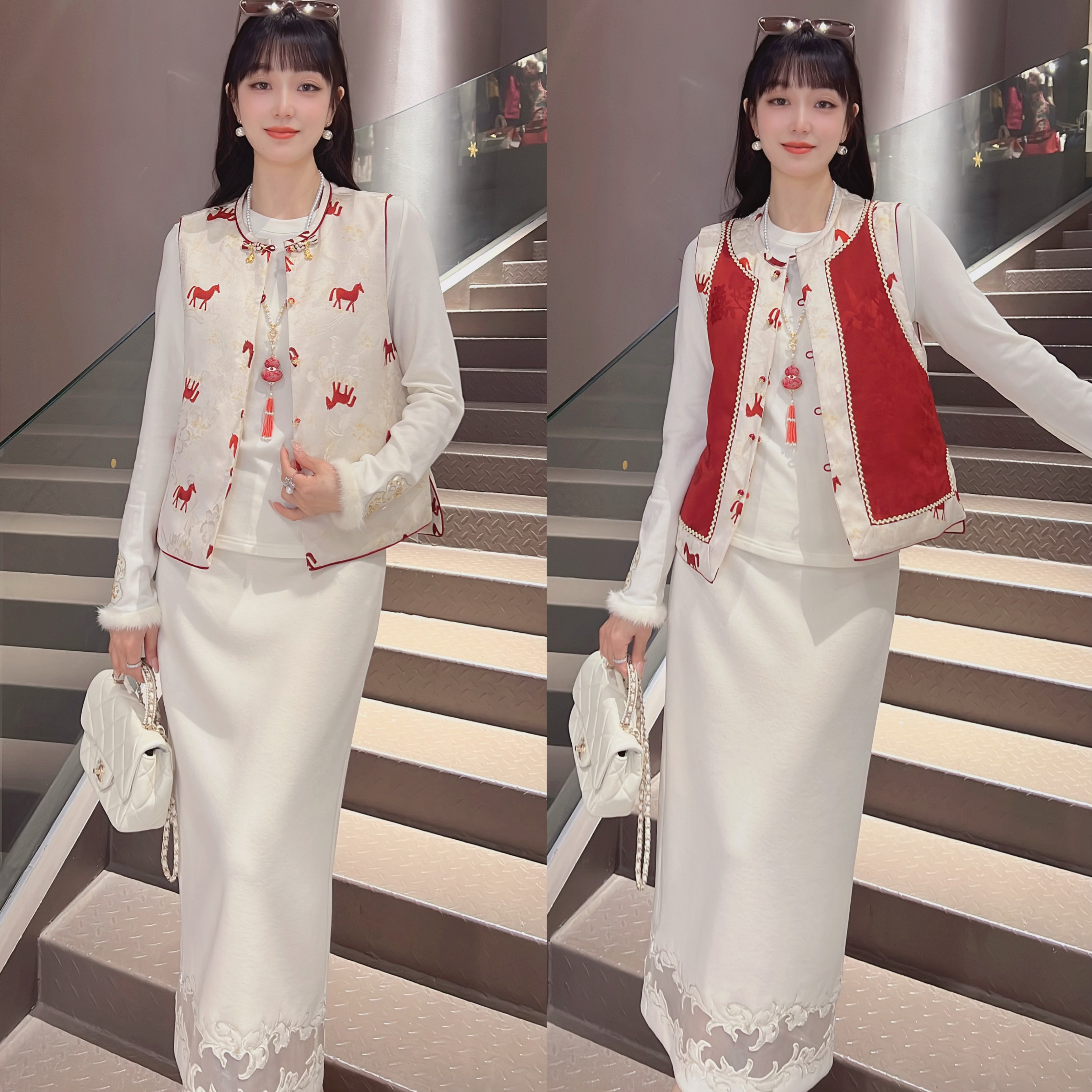 《鸿运小马》冬款时尚百搭显瘦重工刺绣加厚夹棉女马甲6920