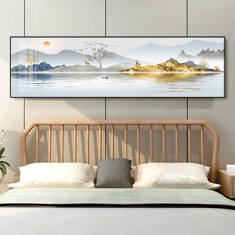 新中式卧室画床头挂画民宿主卧客厅背景墙装饰画禅意酒店宾馆壁画