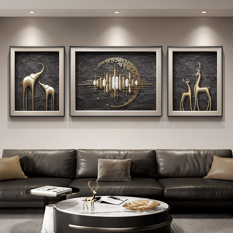 现代轻奢大象客厅装饰画高级感沙发背景墙挂画抽象麋鹿三联墙壁画,家居饰品,现代装饰画,淘宝优惠券,粉丝福利购,淘宝优惠卷