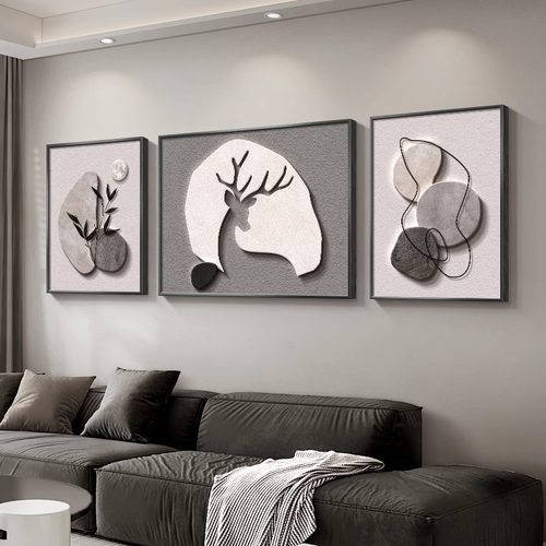 现代简约麋鹿客厅大白墙装饰画