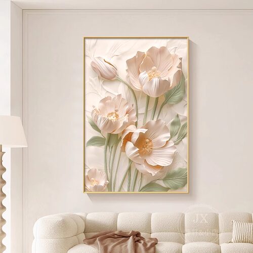 奶油风立体感花卉客厅装饰画