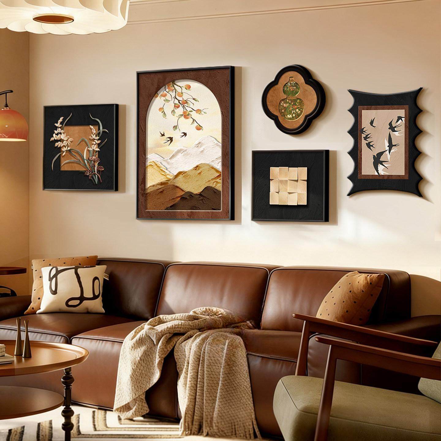 中古风背有靠山客厅装饰画柿柿如意沙发背景墙挂画高级感组合壁画,家居饰品,现代装饰画,淘宝优惠券,粉丝福利购,淘宝优惠卷