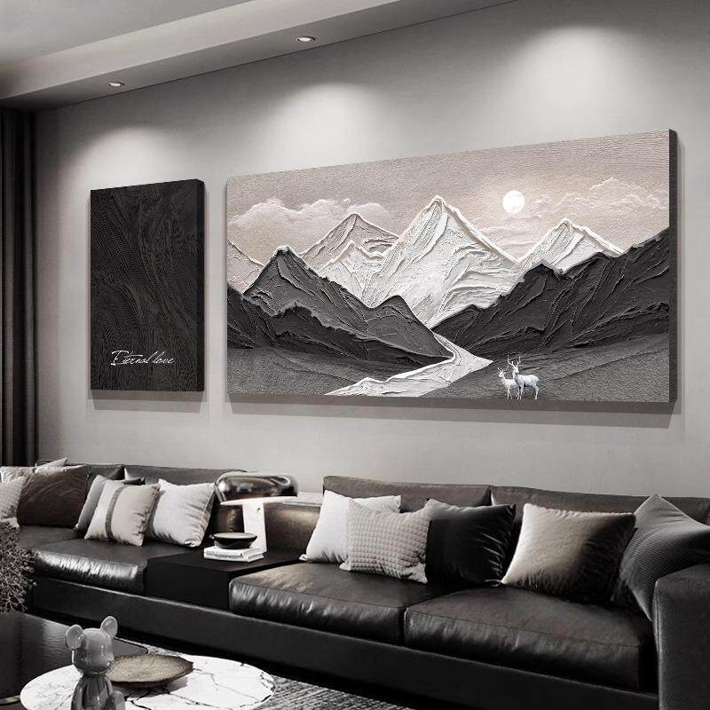 日照金山轻奢客厅大白墙装饰画高级肌理感沙发背景墙挂画两联壁画,家居饰品,现代装饰画,淘宝优惠券,粉丝福利购,淘宝优惠卷