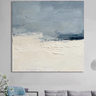 现代简约蓝白抽象客厅装饰画北欧风沙发背景墙挂画肌理感玄关壁画