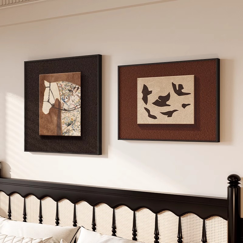 法式中古风骏马卧室床头装饰画高级感房间主卧挂画复古餐厅壁画图片