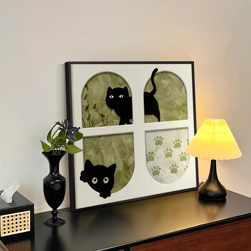 中古风猫咪客厅装饰画小众艺术桌面摆件挂画法式复古餐厅卧室壁画图片