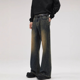 美式 宽松直筒裤 潮流NZK19 男复古泥染水洗秋冬新款 BLACBUK牛仔裤