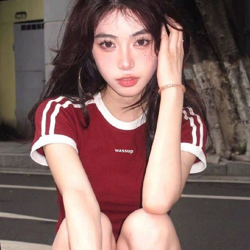 NOAH WASSUP浅蓝色条纹正肩短袖t恤女夏季新款修身字母百搭小上衣