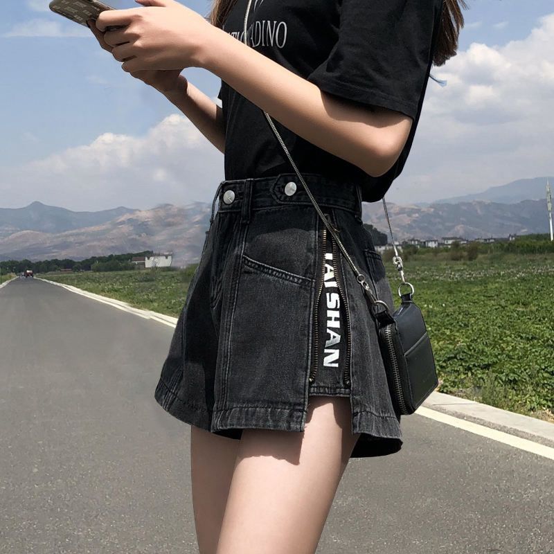 牛仔短裤女宽松2026新款夏季薄款黑色a字高腰显瘦韩版阔腿热裤ins