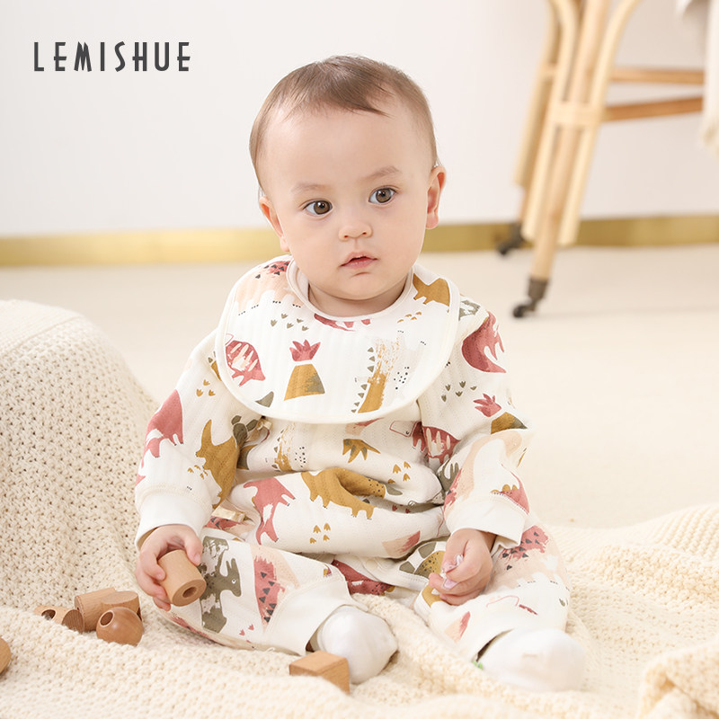 LEMISHUE乐咪鼠婴儿和尚服秋冬新生儿连体衣夹丝保暖睡衣宝宝衣服