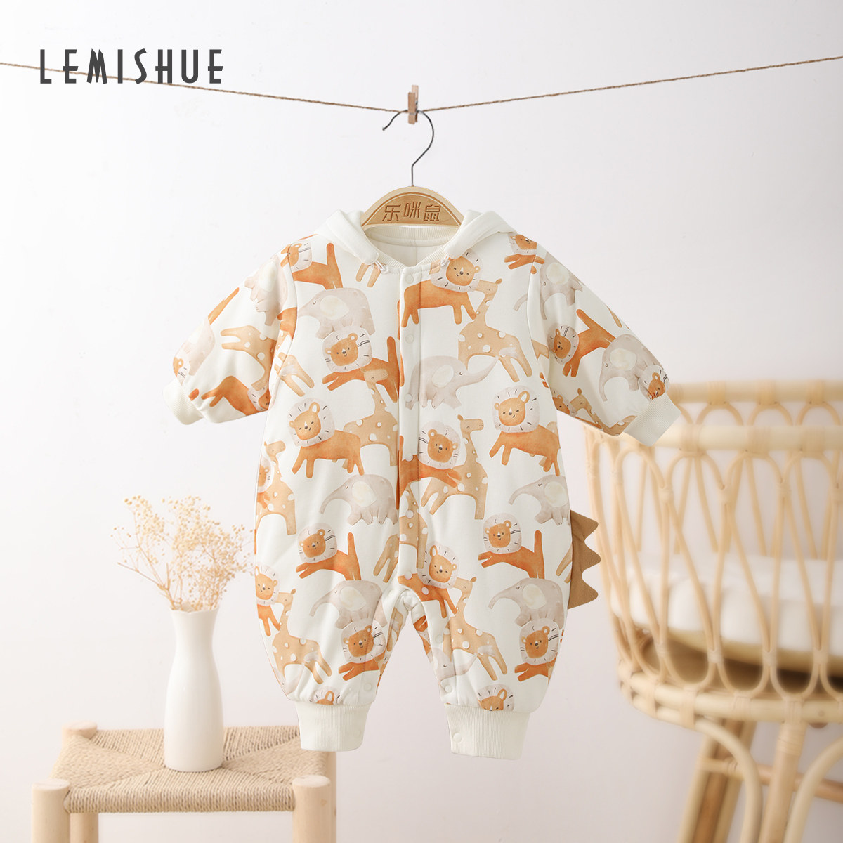 LEMISHUE乐咪鼠婴儿保暖连体衣冬季棉服手工棉花棉衣宝宝衣服冬装