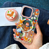 TAG原创新款 插画 森林厨房 BLUUF 可爱创意设计双层工艺tpu磁吸透明手机壳适用苹果iPhone系列15 16promax