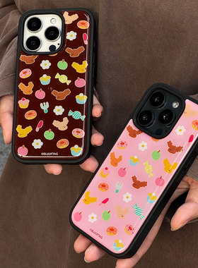BLUUF TAG原创插画【甜品屋】可爱小狗创意滴胶工艺耐脏磨砂黑框tpu手机壳适用苹果iPhone系列15/16/17promax