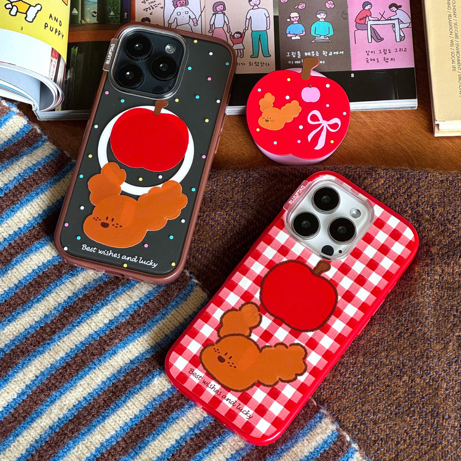 BLUUF TAG原创新款插画雀斑小狗红苹果可爱ins圣诞新年风轻薄手机壳贝贝壳适用苹果iPhone系列15/16/17promax