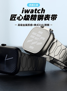 适用苹果手表ultras3表带AppleWatch表带金属S10代iwatch11不锈钢表带s9精钢男款女式夏天SE表带7/6专用表带8