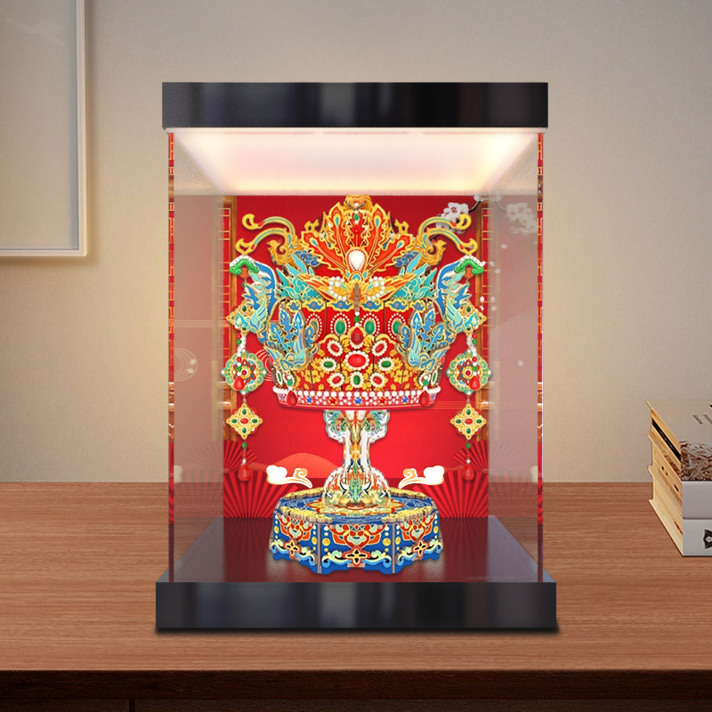 适用同趣有凤来仪展示盒八音盒凤冠积木新婚礼物灯光亚克力收纳盒