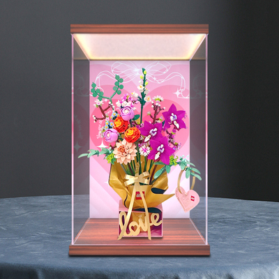 灯箱款 高透亚克力防尘收纳盒适用乐高10342粉黛花束积木粉金礼盒