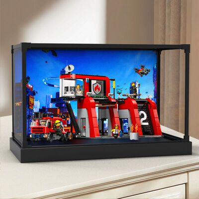 适用乐高60414城市系列现代化消防局积木亚克力防尘合金框收纳盒
