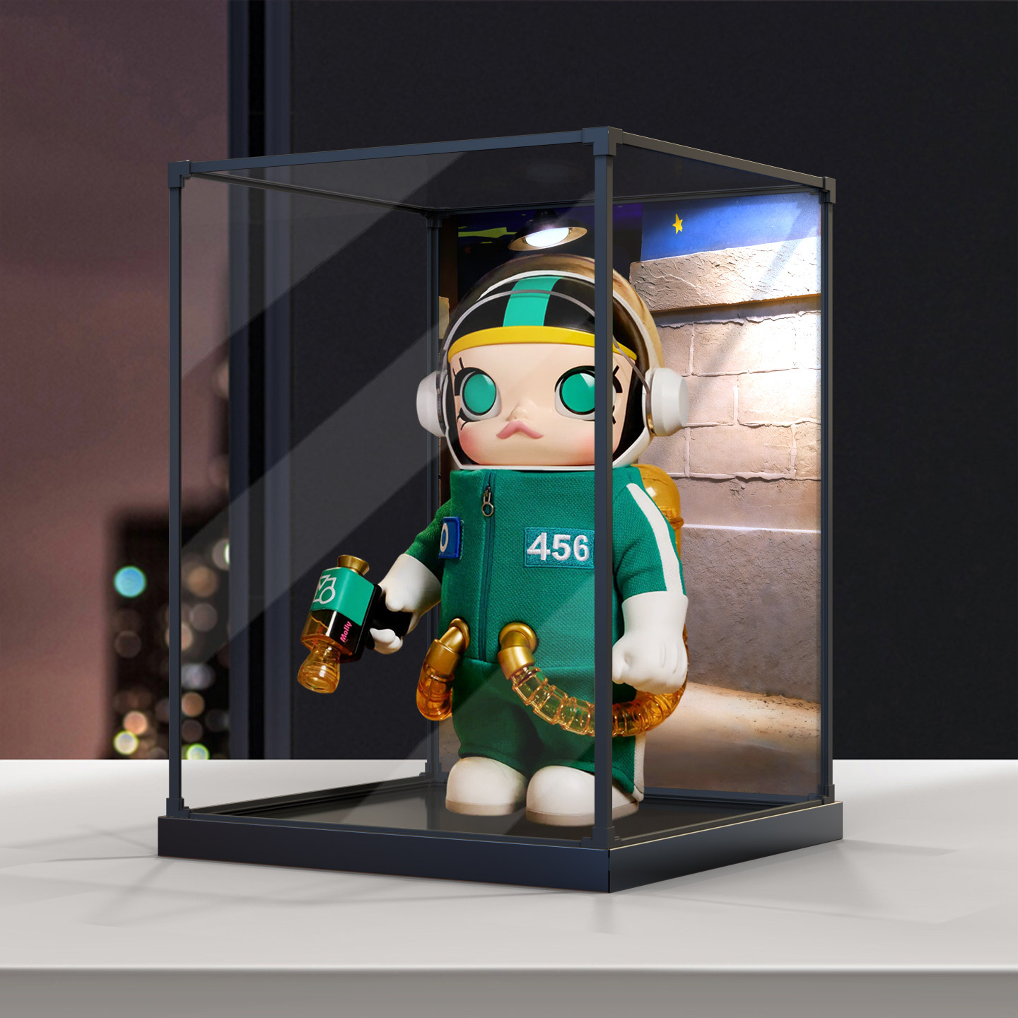 贝格宝适用泡泡玛特MEGA SPACE MOLLY鱿鱼手办高清合金框架收纳盒