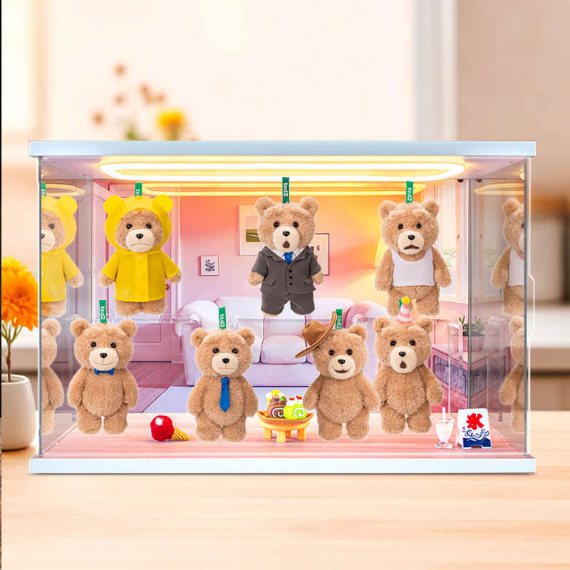 灯光场景收纳盒适用泡泡玛特共鸣《Ted2》泰迪熊可动毛绒挂件盲盒